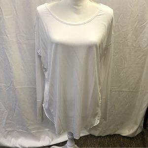 Glyder Crew Neck Long Sleeve Swing Hi-Low Distressed Shirt Top  Tee White Medium